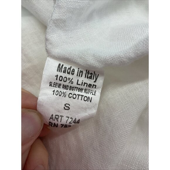 Terzo Millennio Italy 100% Linen Ruffle Top White Minimalist Coastal oversize SM - Picture 6 of 10